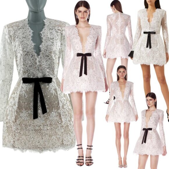 🆕 BRONX & BANCO 🧿 NWOT Isa Long Sleeve Mini Dress, with Bow - Sz M / US 6